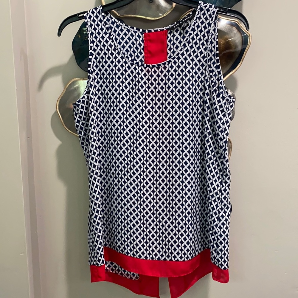 Zac & Rachel Navy and Red Geometric Sleeveless Blouse